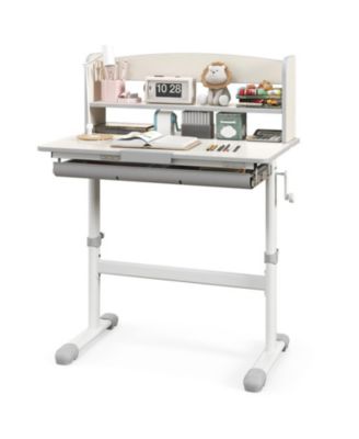 Kids Wood Height Adjustable Study Desk with Tilting Desktop