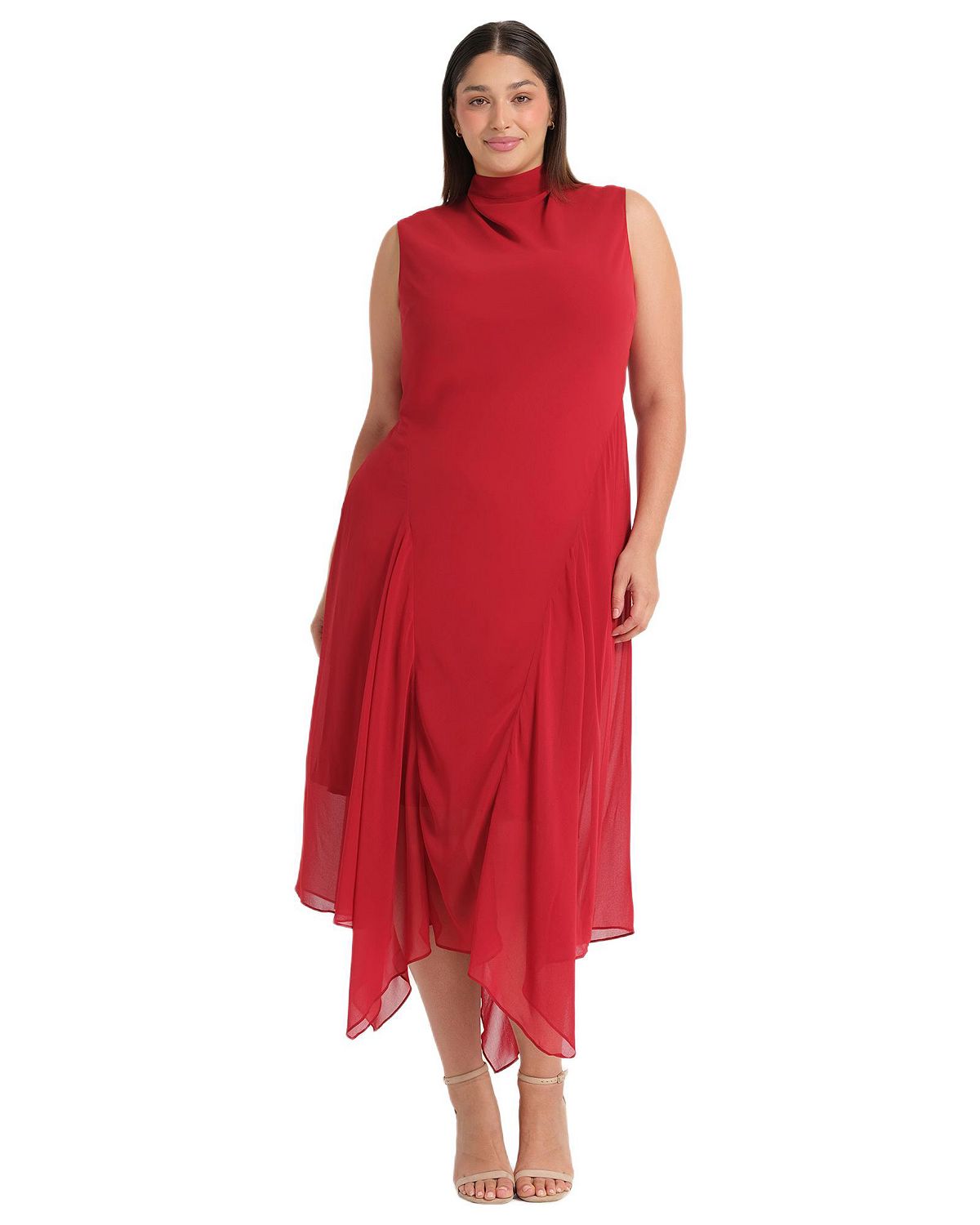 ESTELLE Plus Size Holly Halter Assymetric Sheath Midi Dress view 1 — MAYCSS fashion products