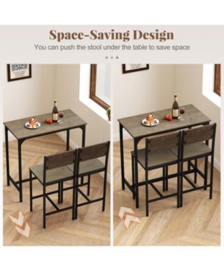 Small Space Bar Dining Set 3 Piece with Backrest and Footrest Design
