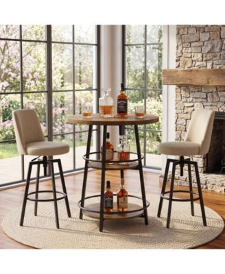 31.5" Round Bar Table with Storage Shelf, 2-Tier Pub Table for Kitchen, Dining Area, Living Room