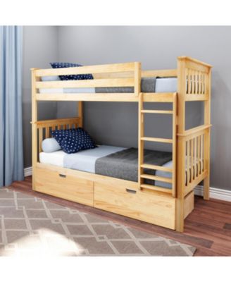 Max and Lily Solid Wood Twin over Twin Bunk Bed for Kids with Underbed Storage Drawers