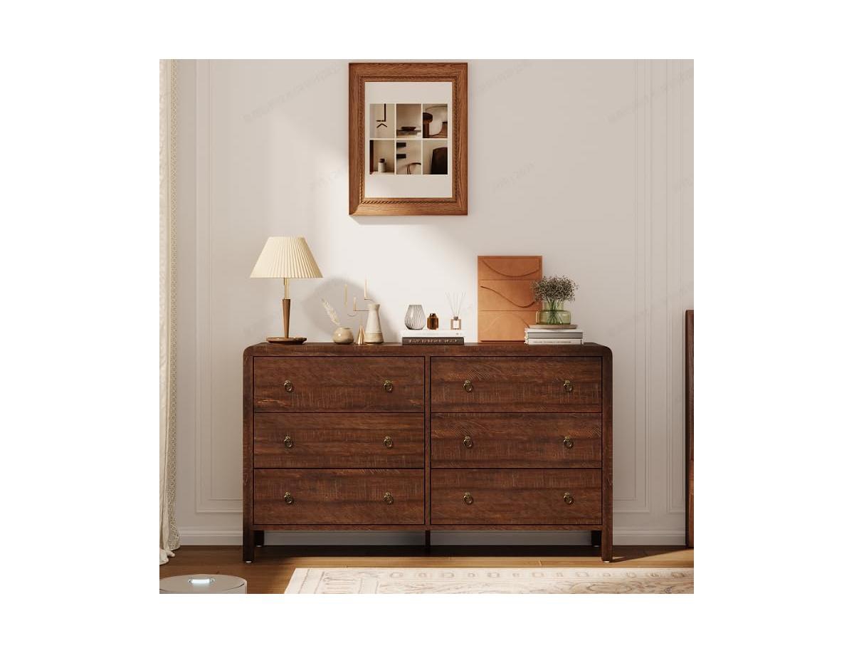 gaomon 6 Drawer Dresser for Bedroom, Wood Dresser with Large Storage Drawers, Modern Curved Angle Clothes Organizer for Closet