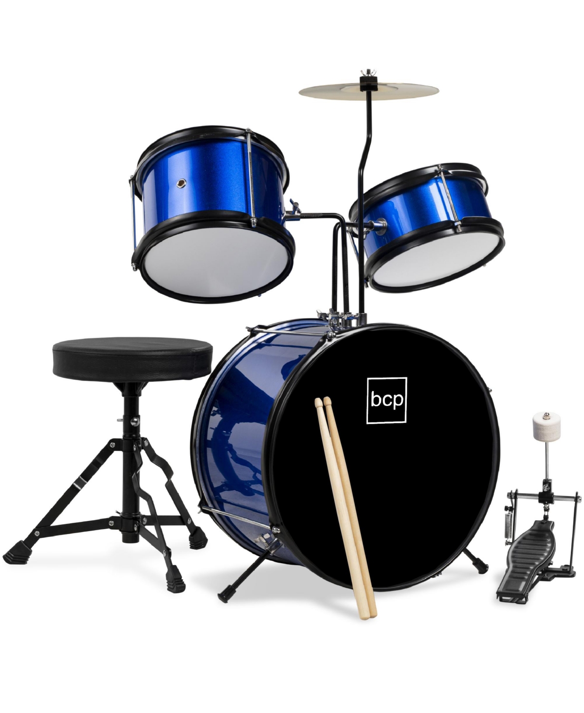 Best Choice Products Kids Beginner 3-Piece Drum, Musical Instrument Set w/ Sticks, Cushioned Stool, Drum Pedal