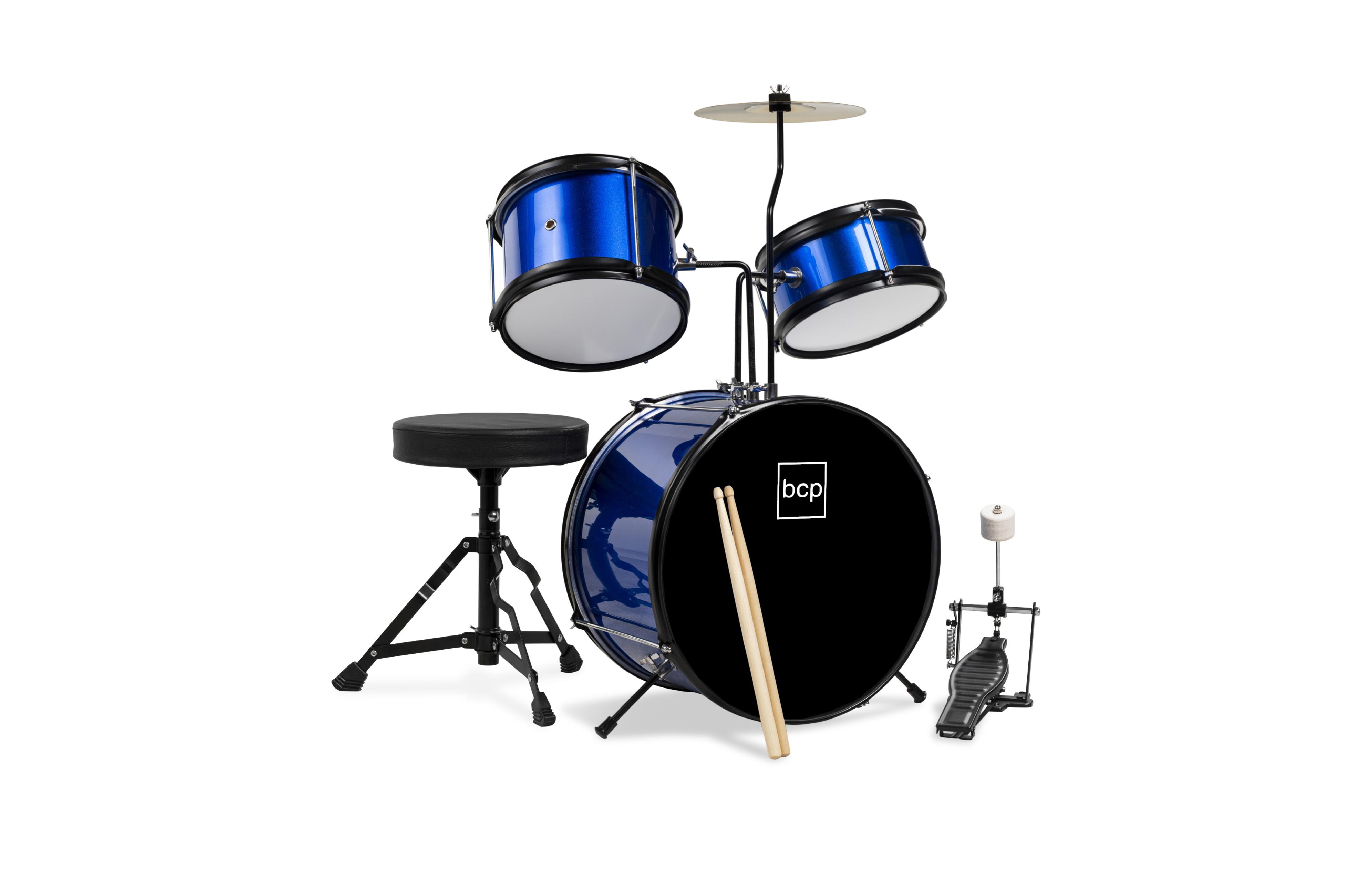 Best Choice Products Kids Beginner 3-Piece Drum, Musical Instrument Set w/ Sticks, Cushioned Stool, Drum Pedal
