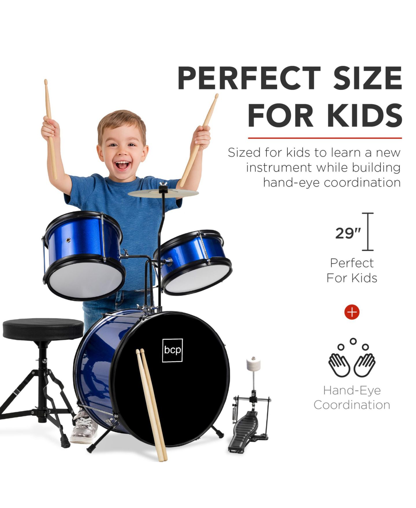Детские игрушки Best Choice Products Beginner 3-Piece Drum Set, Ages 3+, цвет: Синий / Чёрный — фото 6
