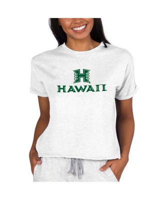 Women's Oatmeal Hawaii Rainbow Warriors Tri-Blend Mainstream Terry Short Sleeve Sweatshirt Top