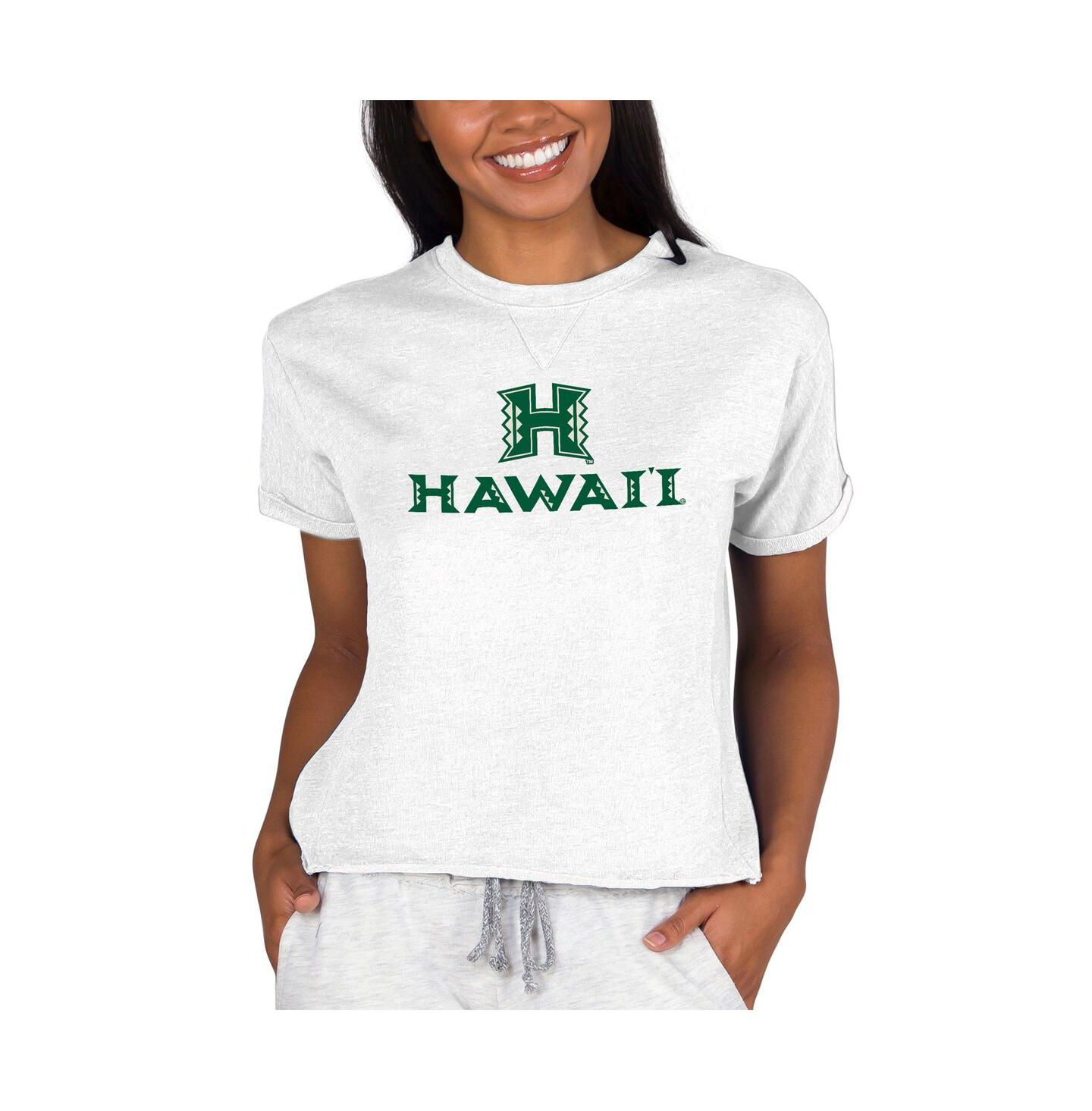 Женская толстовка Concepts Sport Oatmeal Hawaii Rainbow Warriors Tri-Blend Mainstream Terry Short Sleeve Sweatshirt Top — фото 1