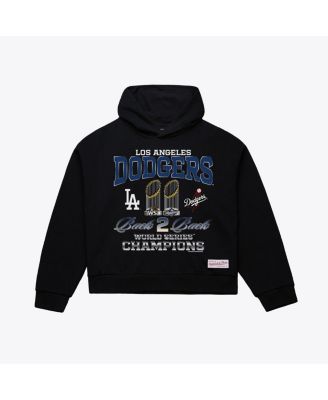 Women's Mitchell Ness Black Los Angeles Dodgers Back 2 Back Trophies Cropped Hoodie
