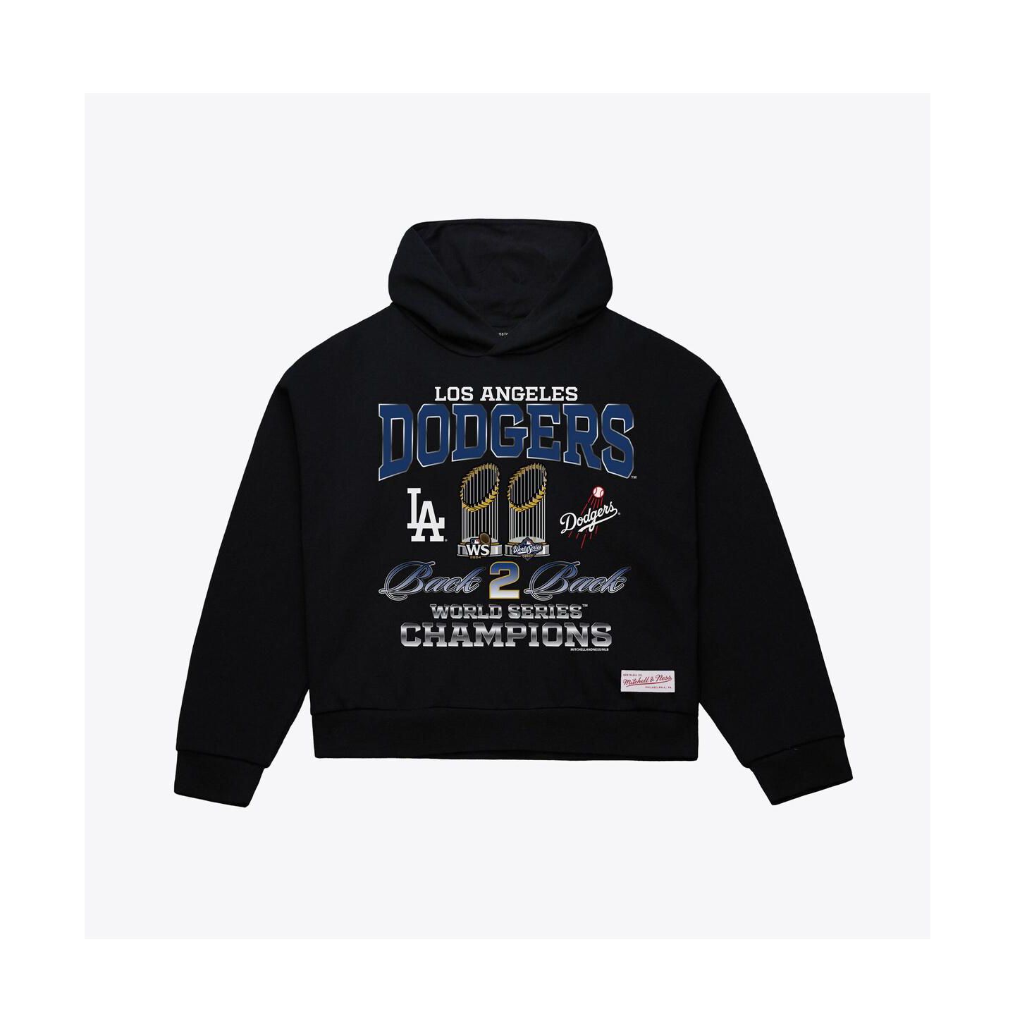 Женское укороченное худи Mitchell & Ness Los Angeles Dodgers Back 2 Back Trophies, чёрное — фото 1