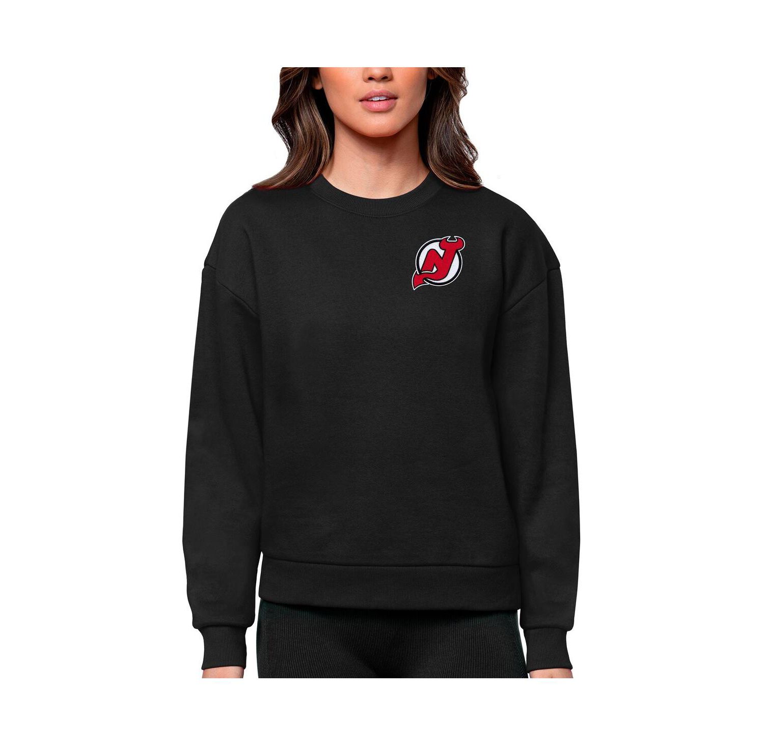 Women's Black New Jersey Devils Primary Logo Victory Crewneck Pullover Sweatshirt