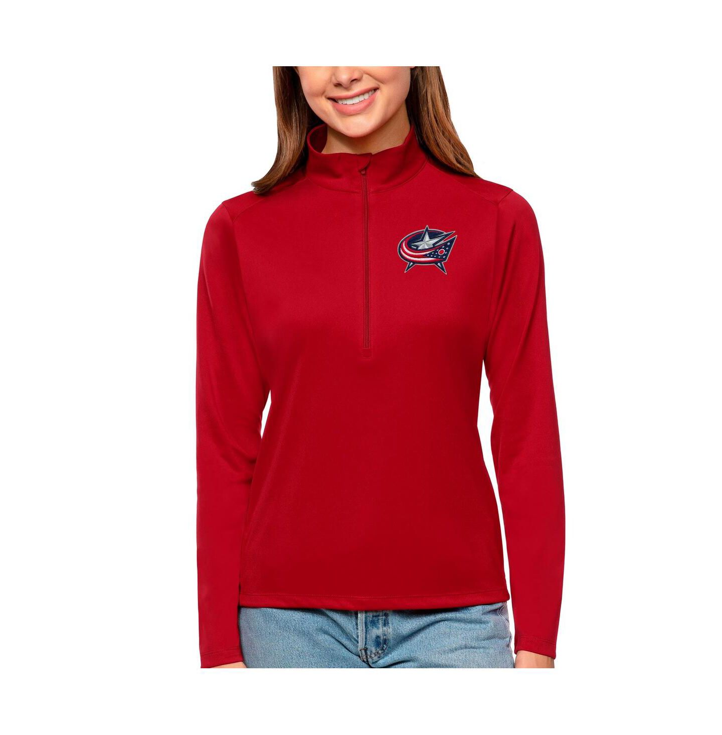 Женские свитеры Antigua Red Columbus Blue Jackets Tribute Quarter-Zip Pullover Top — фото 1