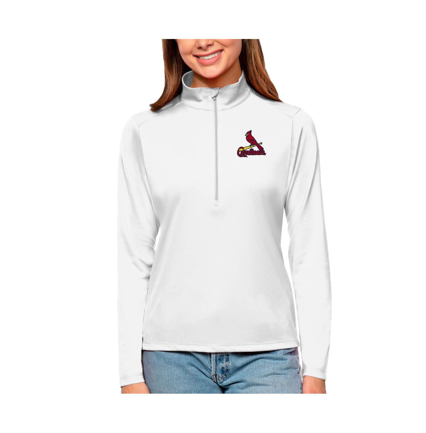 Женский свитер Antigua White St. Louis Cardinals Tribute Quarter-Zip Pullover Top — фото 1