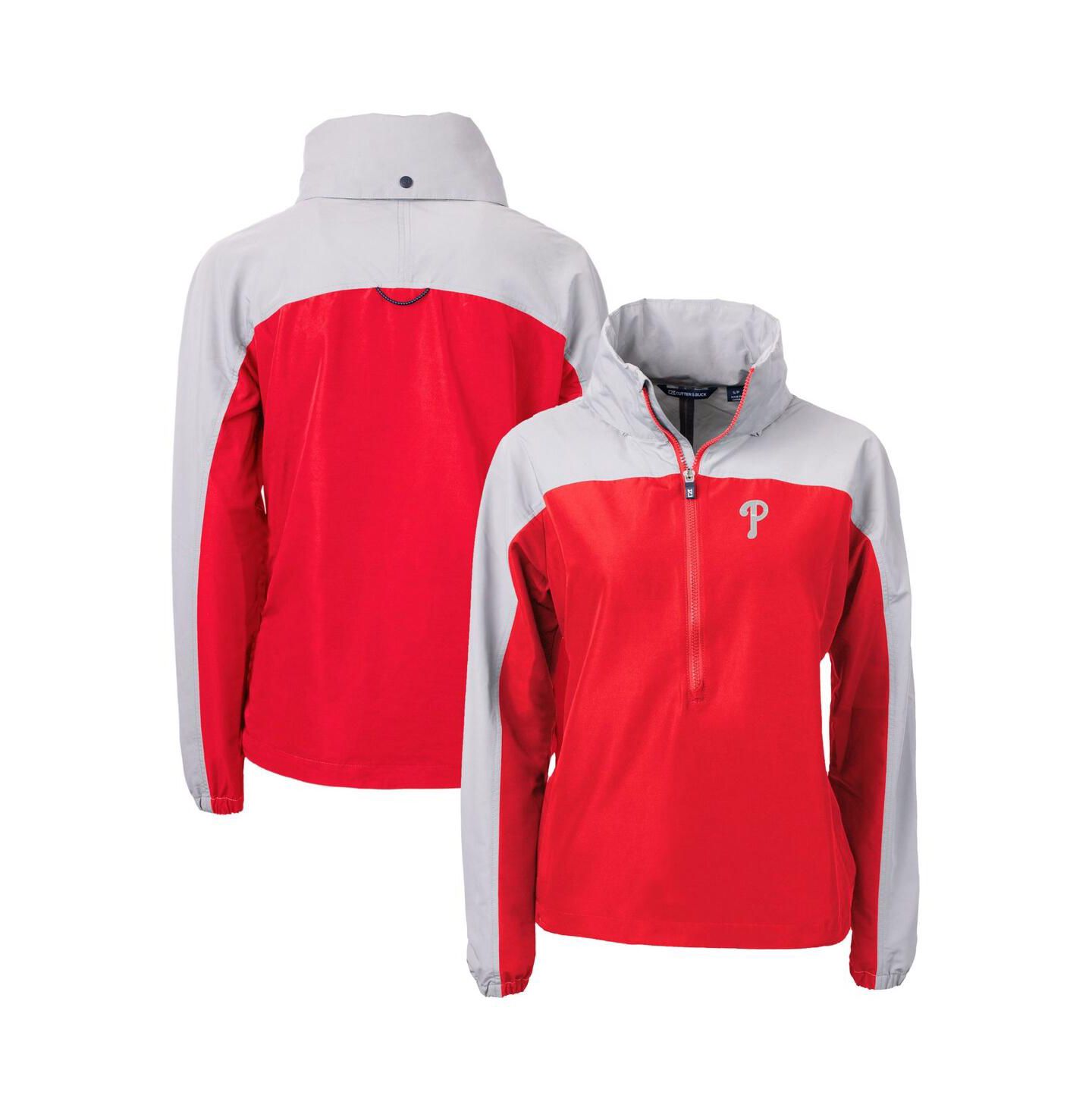Женская куртка Cutter & Buck Red Philadelphia Phillies Charter Eco Half-Zip Anorak — фото 1