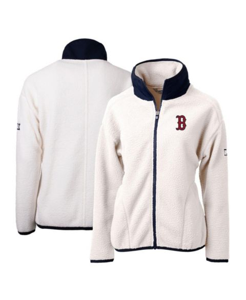 Женские куртки Cutter & Buck Women's White/Navy Boston Red Sox Cascade Eco Sherpa Fleece Full-Zip Jacket