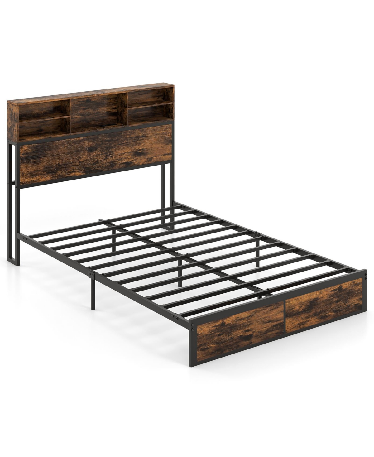 Slickblue Metal Platform Bed Frame with Storage Headboard