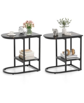 2PCS C-Shaped Side Table Compact 2-tier Storage End Table for Small Space