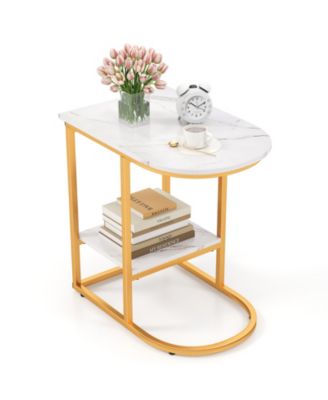 C-Shaped Side Table Compact 2-tier Storage End Table for Small Space