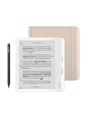Libra Colour 32GB eReader with Sand Notebook SleepCover Case and Stylus Bundle