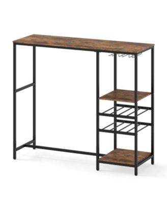 Long Bar Table with Storage Shelves, Bar Height Dining Table for Kitchen and Dining Area
