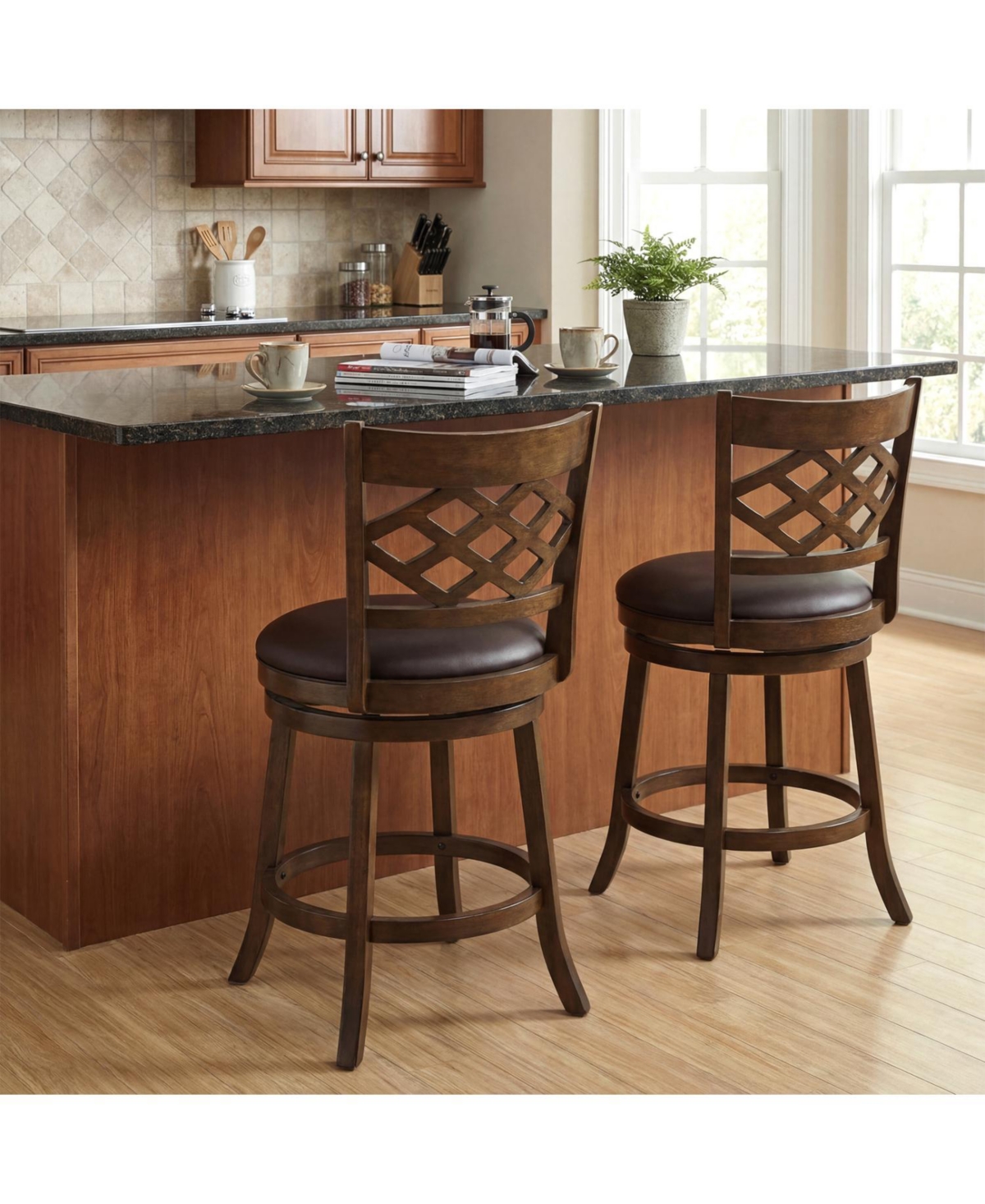 Slickblue Counter Height Bar Stools Set of 2 with Rubber Wood Frame