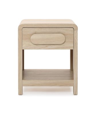 21.65" Oak Nightstand with Drawer and Open Shelf, Wooden End Table, Bedside Table with Storage for Bedroom