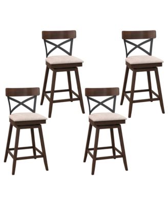 Wooden Swivel Bar Stools Upholstered Counter Height Dining Chairs
