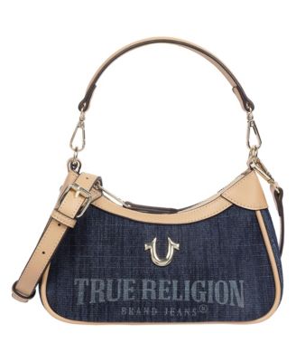 Blair Denim and PU Shoulder Bag Logo Denim Mini Shoulder Bag with Detachable Strap