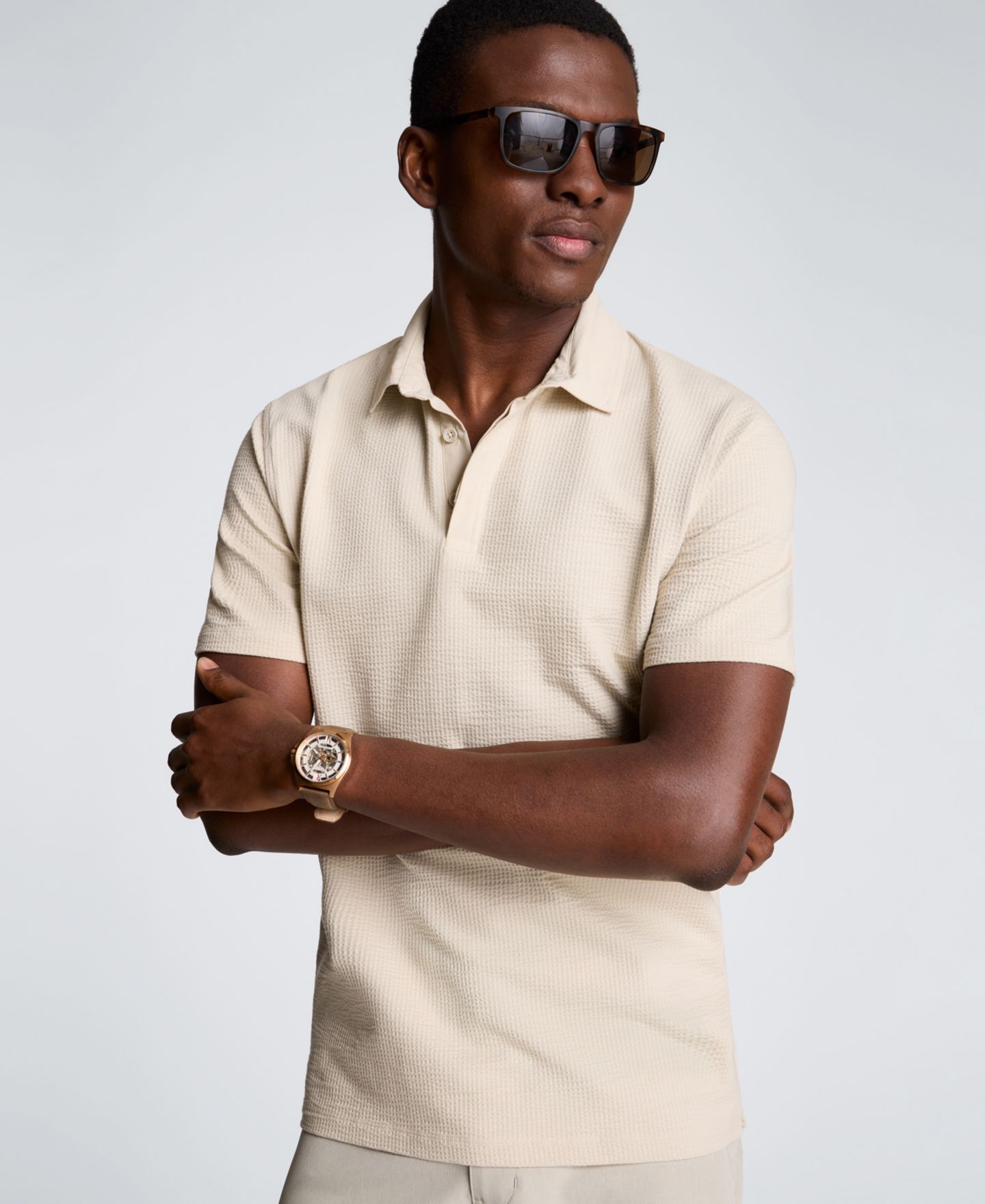 Мужское поло Kenneth Cole Seersucker Polo Collar Polo Shirt, цвет: Offwhite — фото 4