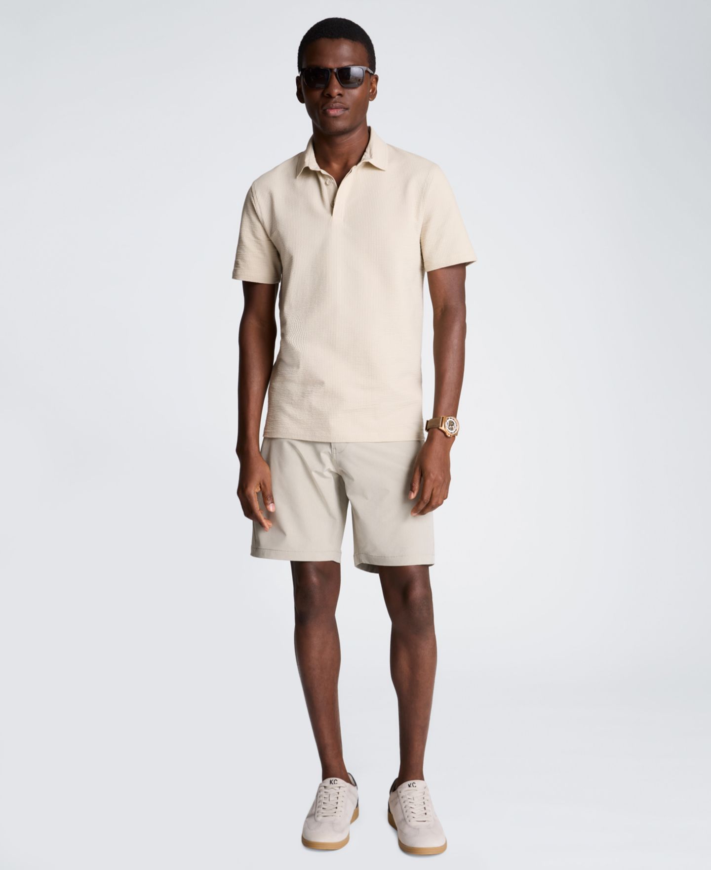 Мужское поло Kenneth Cole Seersucker Polo Collar Polo Shirt, цвет: Offwhite — фото 2
