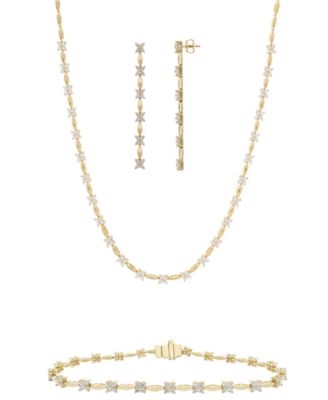 Diamond Flower Necklace , Earrings , Bracelet Collection in 14k Yellow Gold