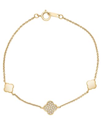 Diamond Three-Clover Bracelet (1/10 ct. t.w.) in 10k Yellow Gold