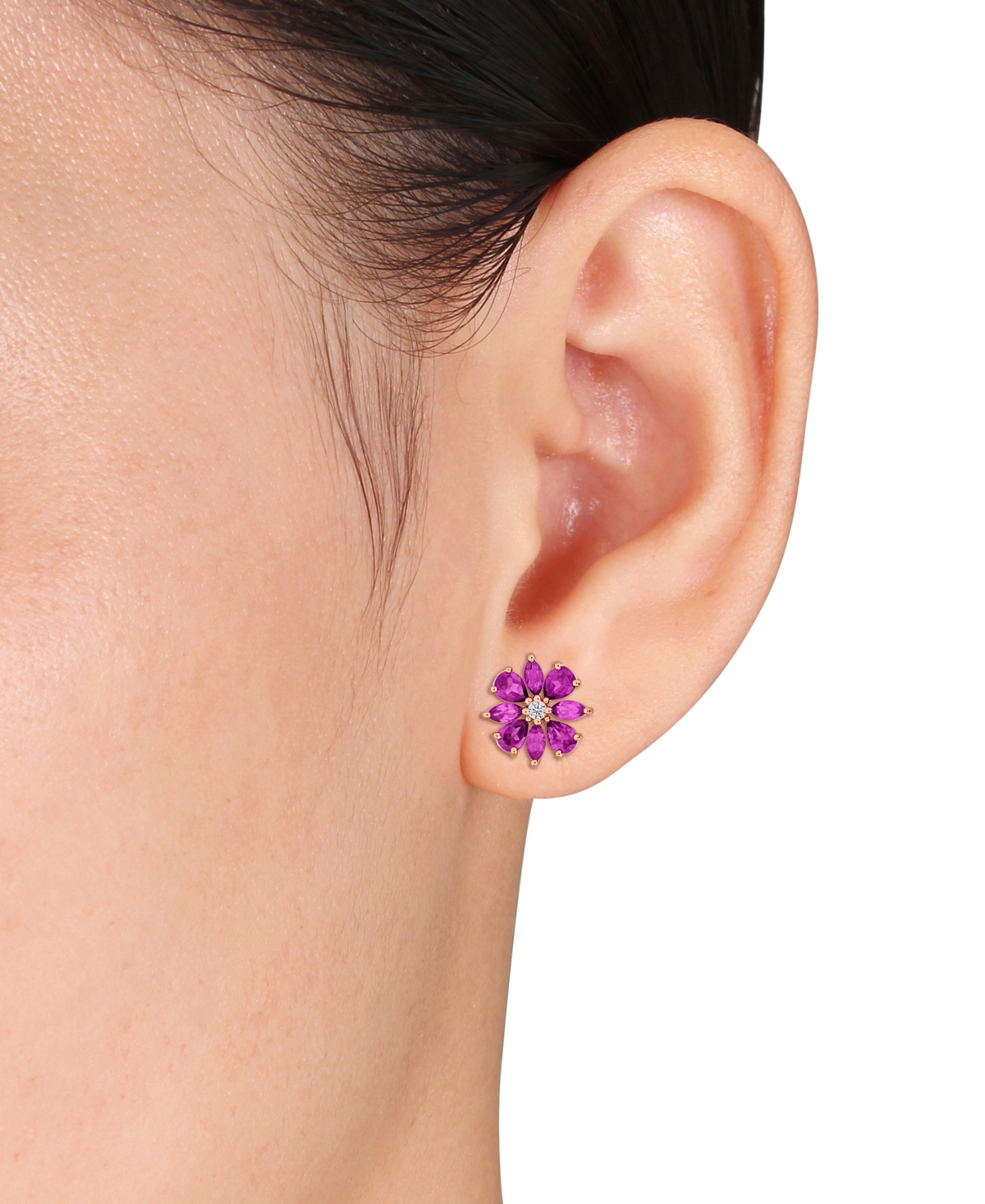 Macy's Rhodolite (2 ct. t.w.) and White Topaz (1/10 ct. t.w.) Earrings in 18k Rose Gold Flash Plated Sterling Silver (Also Available in Blue Topaz)