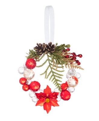 Kissing Krystals Poinsettia Beaded Wreath Ornament