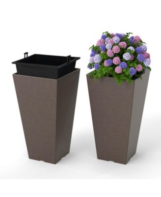 Self-Watering Square Taper Planters Set of 2 with Removable Inner Bucket