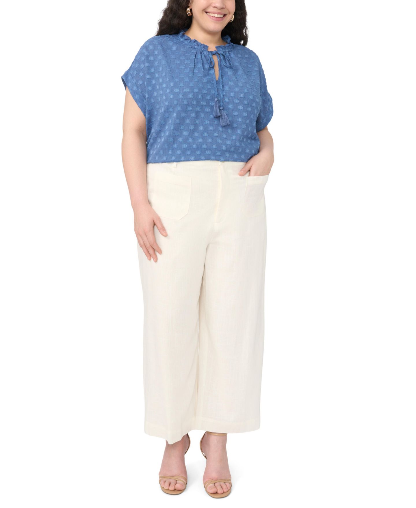 Женская блузка Vince Camuto Plus Size V-Neck Front-Tie Short-Sleeve, цвет: Индиго — фото 2