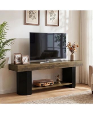 63" TV Stand for 55/60/65/75-Inch TVs, Farmhouse TV Console with Open Storage Shelve