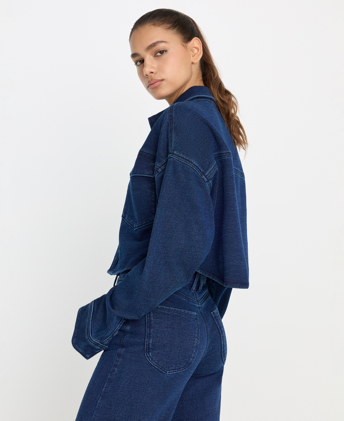 Good American Women's Jeanius Collared Cropped Jacket