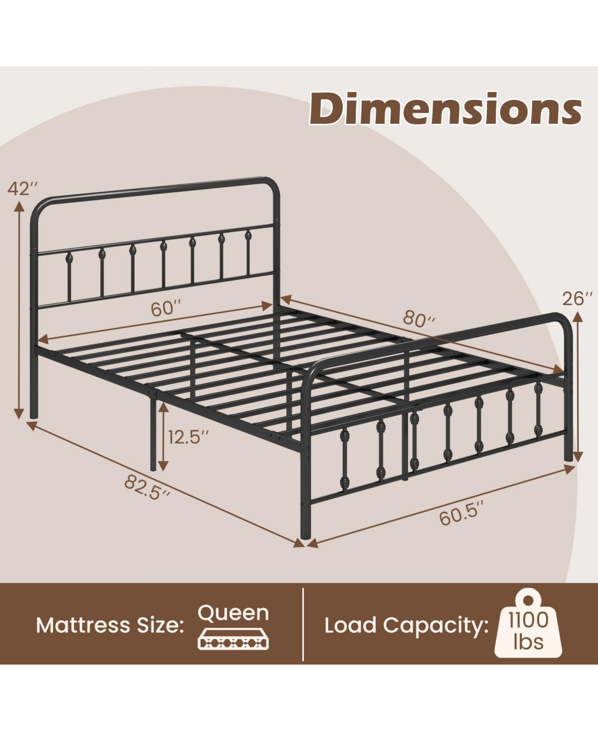 Slickblue Platform Bed Frame with Headboard Storage Space Under Bed for Organization