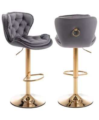 Swivel Velvet Bar Stools Set of 2, Adjustable Counter Height Chairs with Chrome Footrest and Base for Kitchen Island, Home Pub