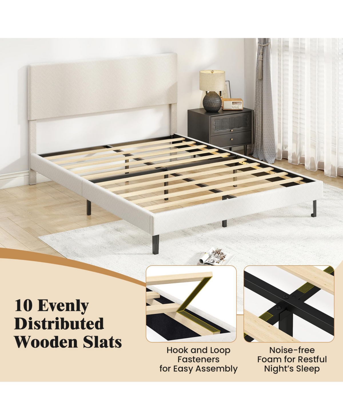 Slickblue Upholstered Velvet Platform Bed with Chevron Headboard