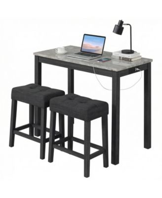 3 PCS Bar Table Set with Charging Station Modern Counter Height Breakfast Table