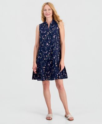 Women's Printed Cotton Sleeveless Shirtdress