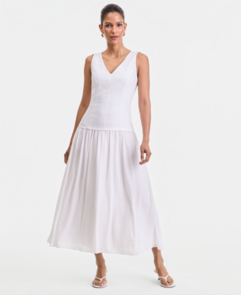 Женские платья I.N.C. International Concepts Women's Sleeveless Linen-Blend Drop-Waist Dress