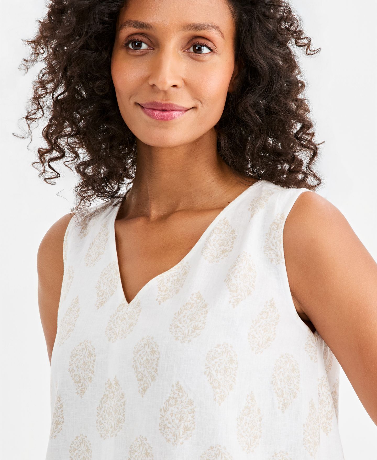 Женский топ Style & Co Printed Sleeveless Linen V-Neck Tunic, цвет: С принтом белый — фото 3