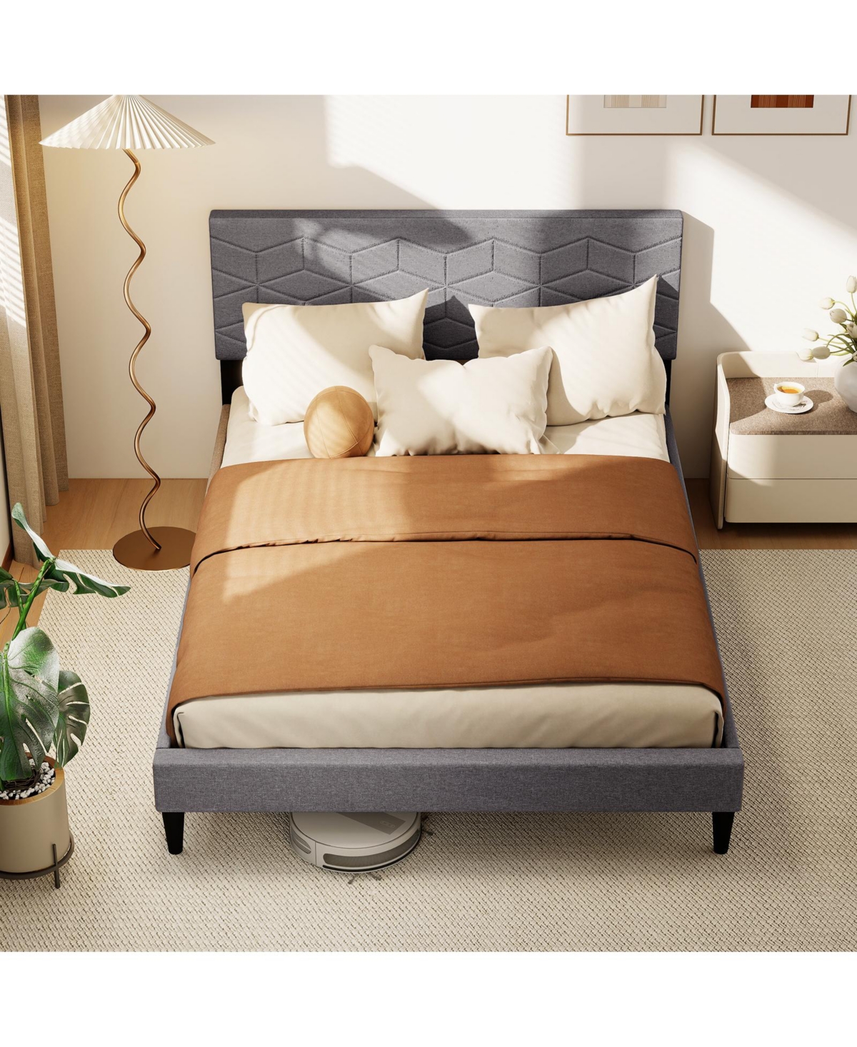 Slickblue Linen Fabric Upholstered Platform Bed Frame