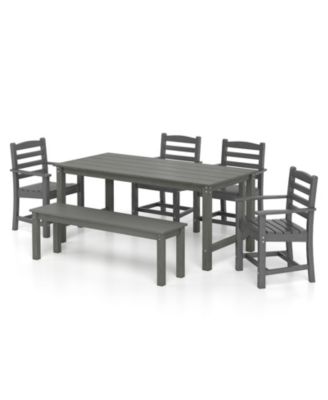 6-Piece HDPE Patio Dining Set with Armchairs and Bench