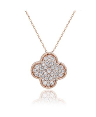 Sterling Silver Cubic Zirconia Pave Large Flower Clover Pendant