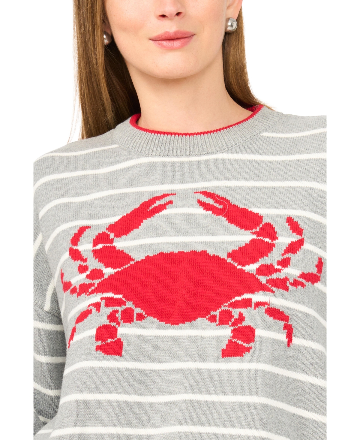 Vince Camuto Women's Striped Crab Motif Crewneck Sweater
