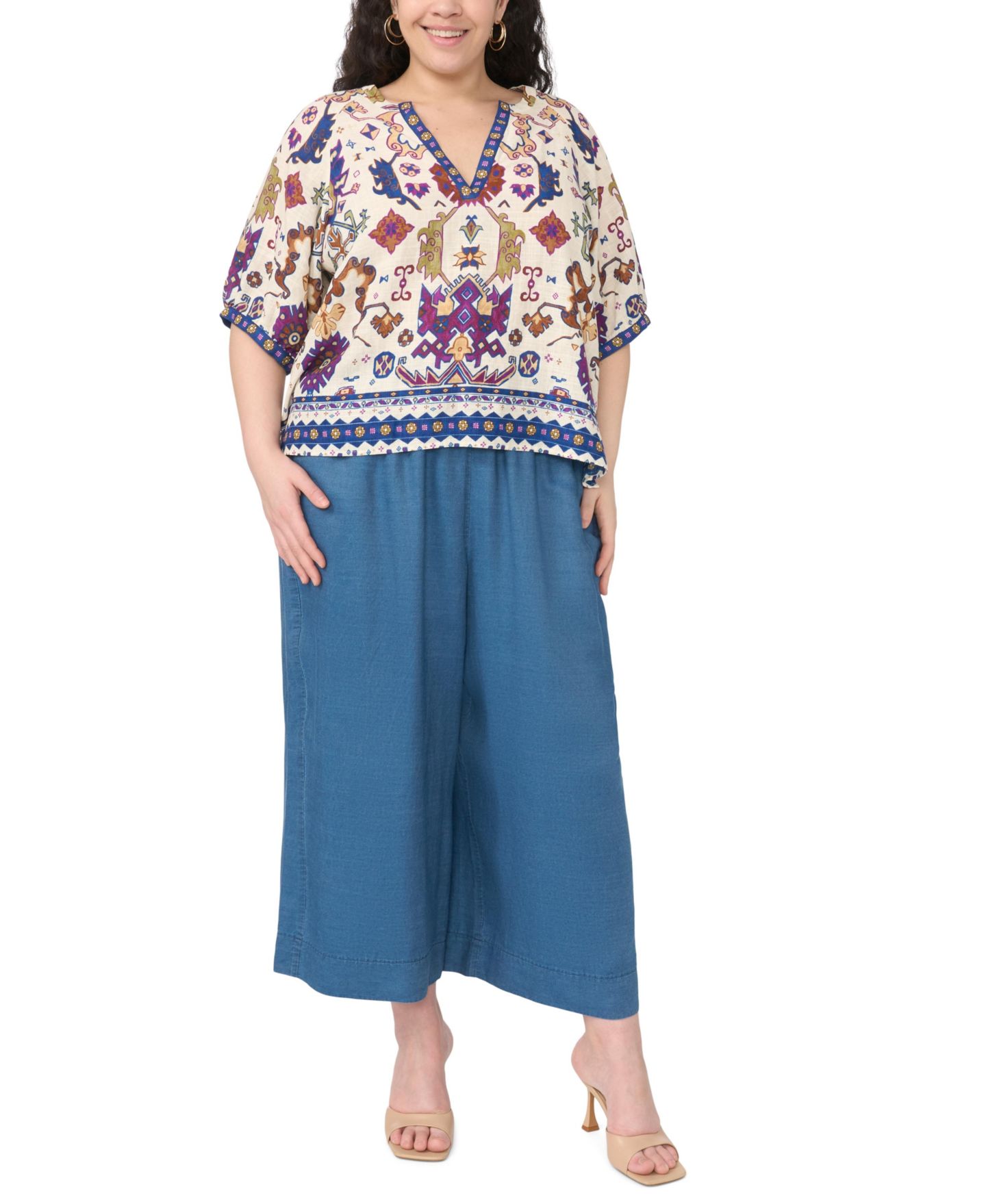 Женский топ Vince Camuto Plus Size Split V-Neck Top, цвет: Слоновая кость — фото 2