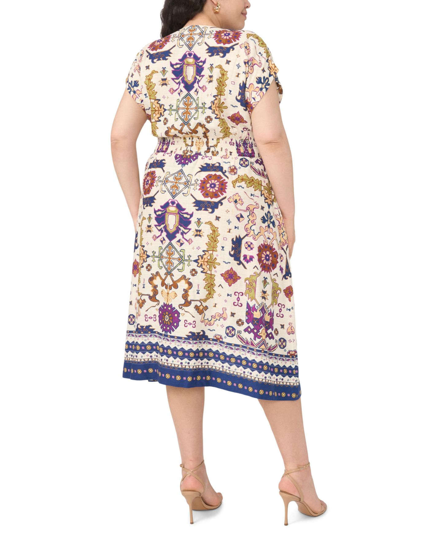 Женское платье Vince Camuto Plus Size V-Neck Short-Sleeve Midi, цвет: Слоновая кость — фото 4